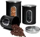 Mixpresso 3 Piece Black Canisters Sets For The Kitchen, Kitchen Jars