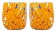 Pair of Murano Glass Drinking Art Tumblers Orange Handmade Multi Millefiori
