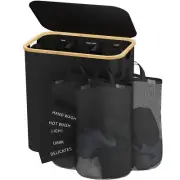 Laundry Hamper with Lid, 160L Dirty Clothes Hamper for Laundry Basket 3 Secti...