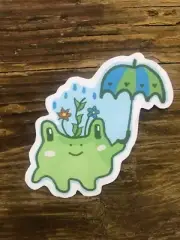 Cute Kawaii Frog Sticker - Frog with Umbrella Rainy Day - Decoration