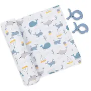 Muslin Swaddle & Pram Pegs - Whales