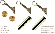 6 ft Victorian Brass Bar Mount Foot Rail Kit 3Ornate Brackets + 2 Ornate Caps