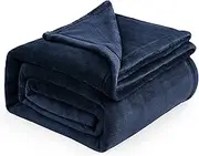 Bedsure Flannel Fleece Luxury Blanket Navy King Size Lightweight Cozy Plush Microfiber Solid Blanket
