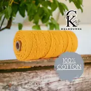 5MM 3ply macrame cord 100m SAFFRON 3Strand Twist Craft Cotton Rope Australia