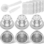 6Pcs Reusable Espresso Capsules,304 Stainless Steel Refillable Coffee Pods with 200 Aluminum Foils Seals Reusable Coffee Capsule Kit with Brush Spoon for Some Portable Coffee Machines