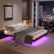 Floating Bed Frame Full Size with LED Lights and Charging Station, 14 Inch Fl...