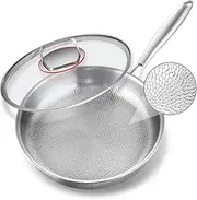 Abijan Stainless Steel Frying Pan with Lid – 11 Inch, 5-layer stainless steel pan contains titanium,PTFE & PFOA Free, All Stovetop Compatible,Dishwasher and Oven Safe