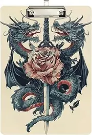 [GAIREG] Dragons Wrapped Around Rose Clipboards, Acrylic Clipboards for Medical Assistant, A4 Letter Size 12.5 x 9 Inches Silver Clip