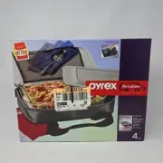Pyrex Portables 3 Quart 4 Piece Set with Handles and Lid Gray Travel New in Box