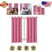 Set of 2 Pink Star Blackout Curtains for Kids - Room Darkening & Energy Saving