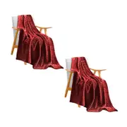 SOGA 2X Burgundy Striped Throw Blankets – Lightweight Thin Flannel Fleece