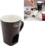 Chocolate Fondue Mug, Chocolate Melting Mug with Fork for Date Night Birthday & Wedding Gifts, Fondue Pot for Cheese, Candy (Brown)