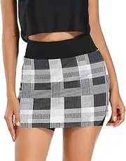 [RPLIFE] Black White Checkered Squares Golf Athletic Skirt, High Waist Skort, Exercise Skirts Women