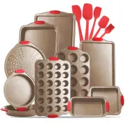 15 Pc Bakeware Set Nonstick Carbon Steel Oven Safe Silicone Handles Baking Kit