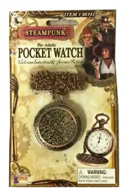 Steampunk Pocket Watch Prop Copper Color Metal Decorative Stamped Top W/ Chain