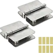 [Runseaway] 2PCS 180° Glass Door Pivot Hinge Kit, Stainless Steel Adjustable Double Clamp Hinges for 5-7mm Glass, Shower Door Replacement Parts with Screws