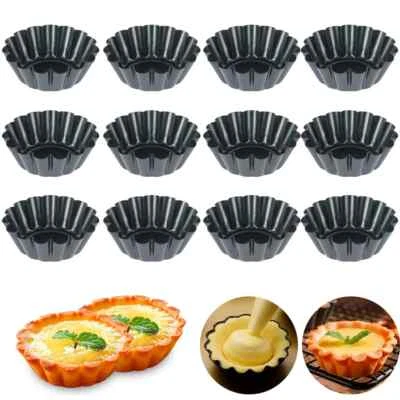 12 Pcs Pan Mold Tart Quiche Flan Cake Non-stick Pie Pizza Mold Cupcake Egg Tart
