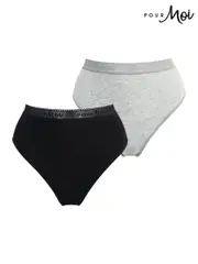 Pour Moi Black High Leg Modal and Mesh Knickers 2 Pack (C52672) | $35