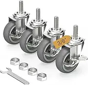 Caster Wheels 3 inch Locking Stem Casters, 3/8" -16 x 1-1/2" (Stem Diameter 3/8", Stem Length 1-1/2") Threaded Stem Casters Swivel Casters Set of 4 Heavy Duty Castors Gray