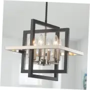 Small Chandelier- 6 Lights Geometric Pendant Lighting, Modern Black and Nickel