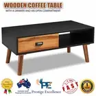 Wooden Coffee Table Sofa Side Cabinet Drawer Living Room Solid Acacia Wood Table