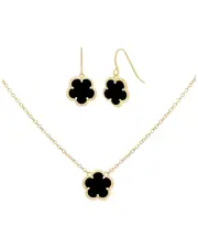 Jankuo Flower 14K Onyx Earrings & Necklace Set