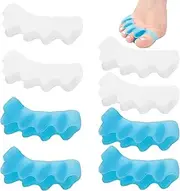Toe Separators, 4 Pairs Soft Gel Toe Spacers, Bunion Corrector for Women and Men, Toe Splitter for Therapeutic Relief from Plantar Fasciitis, Hammer Toes, Claw Toes, Foot Pain (Blue/White)