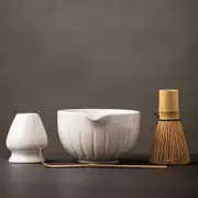 Matcha Set,Match Bowl with Spout and Whisk,15 OZ,Matcha Scoop,Matcha Whisk Stand (Chasen Holder) - 4pc Perfect Matcha Kit for Matcha Tea Ceremony (White)