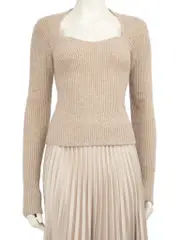 Beige Wool Ribbed Knit Top