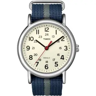 【TIMEX 】天美時經典復刻冷光Weekender系列 (米色面/藍間灰色帆布帶 TXT2N654)