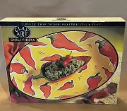 Clay Art Hand Painted "Chili Fiesta" Chip 'N Dip Platter Large, New in Box 17x13