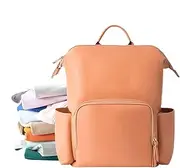 Leather Bag Backpack, Water-Resistant PU Leather Mommy Daypack, Travel Toddler Diaper Backpack for Unisex, Fashion Baby Care Organizer, 16.14x13.78x7.87 Inches
