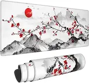 Watercolor Cherry Blossom Mouse Pad 31.5x11.8 Inch Pink Full Desk Japanese Sakura Mousepad Extended Large Non-Slip Rubber Base Waterproof Big Keyboard Mat with Stitched Edges for Gaming and Office