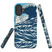 For iPhone 16 Plus Case Protective MagSafe Compatible Cover Japanese Wave
