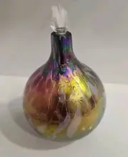 Roger Vines Art Glass Oil Lamp Diffuser 3.5" Textured Iridescent Signed 2002