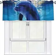 LHBWCVN Cute Dolphins Valances for Windows, Rod Pocket Window Treatment Drapes Farmhouse Kitchen Curtains Short Blackout Window Curtains for Living Room Bedroom Decor 54x18 Inch