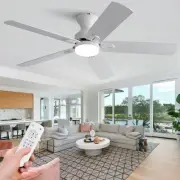 48 Inch White Ceiling Fans with Lights and Remote,Low Profile Flush Mount Mod...