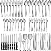 [LIANYU] 77-Piece Silverware Set for 12 with Steak Knives and Serving Utensils, Forks and Spoons Silverware, Stainless Steel Flatware Cutlery Set, Eating Utensil for Home, Dishwasher Safe