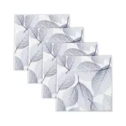 4pc Rayell Ceramic Printed Coaster Leaf Stencil Blue Drink Glass Holder Set
