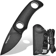 TONIFE Runer Fixed Blade Knife with Adjustable Kydex Sheath EDC Knife with 4.7cm Full Tang Blade Paracord Lanyard for Outdoor Camping Hiking (Black+Black Oxide then Stonewash)