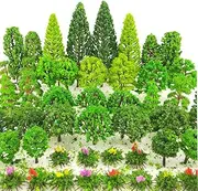BLEBRDME 60 Pieces Model Trees 1.36-6 inch Mixed Model Tree Train Scenery Architecture Trees Trees for DIY Crafts, Building Model, Scenery Landscape Natural Green
