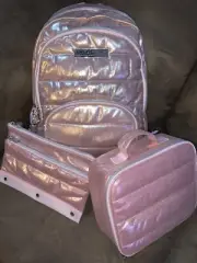 JUSTICE PINK BACKPACK/LUNCHBOX/PENCILCASE QUILTED SHIMMERING SUPER CUTE!!