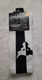 Under Armour UA Playmaker Project Rock Crew Socks Fits Mens 7-8.5 White/Black