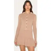 Mocha Knitted Button Through Top, Mocha