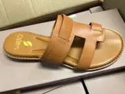 Franco Sarto Greta Flat Leather Sandals in Camel