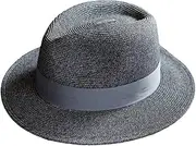 [Generic] Men's Straw Cap Leisure Jazz Cap Shade Beach Cap Festival Gift Flower Gray-Black L 58-61cm
