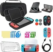 For Nintendo Switch Case, 25-in-1 Accessory Kit for Nintendo Switch with Game Cartridge | Silicone Case | Screen Protector | Joystick Cover | Adjustable Support | Data Cable
