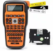 Thermal Transfer Label Printer Maker Handheld with 1 Roll tape Portable Compatible with Brother Tapes Qwerty Keyboard Battery Powered Gift COL Orange