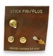 Stick Pin Plus Pierced Earrings Gold Tone Studs G.F. Post Matching Set of 3