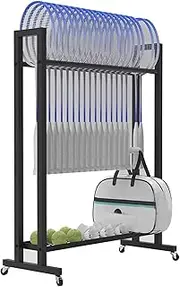 Metal Steel Tennis Racket Storage Rack, Saving Space Badminton Racquet Organizer Cart on Wheels, for Retail Store/Clubs/Gymnasiums, Hold 17~19 Rackets